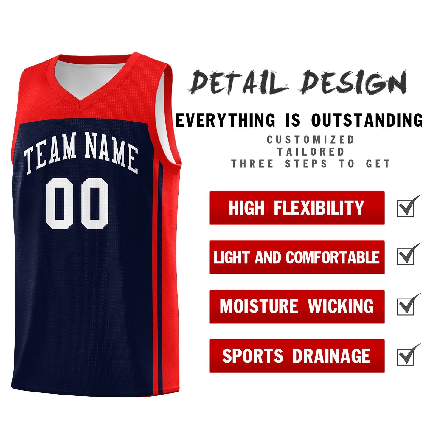 Custom Navy Red Classic Sets Sports Uniform Basketball Jersey