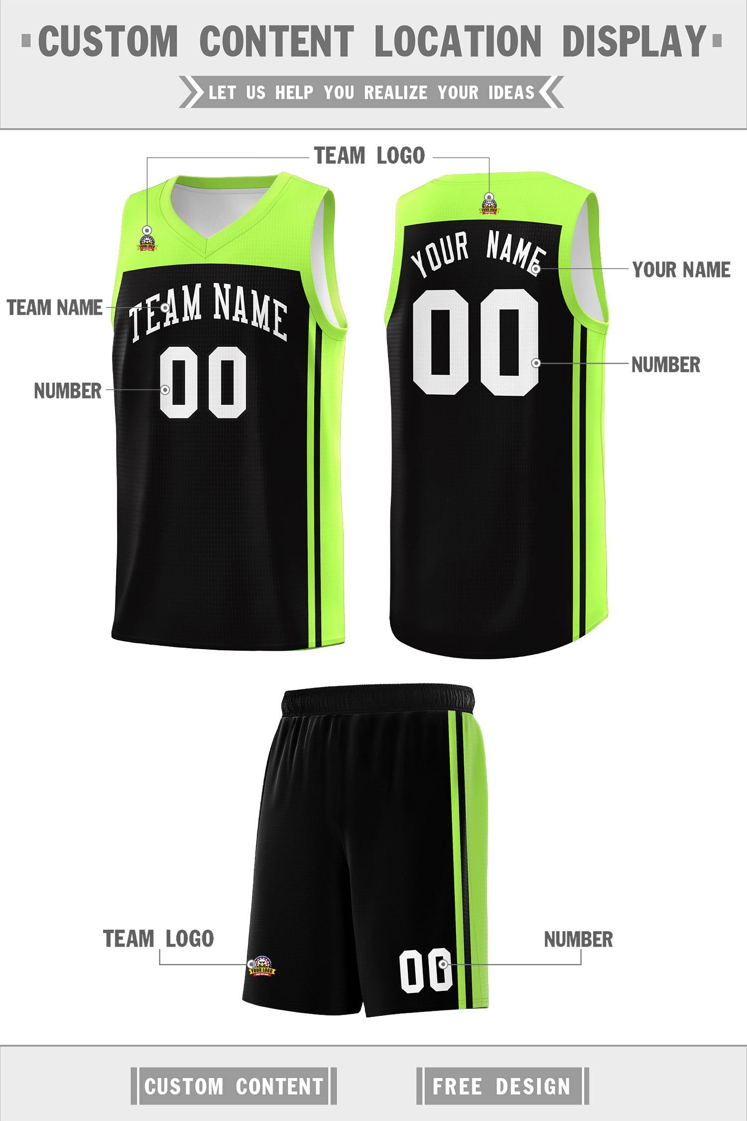 Custom Black Neon Green Classic Sets Sports Uniform Basketball Jersey