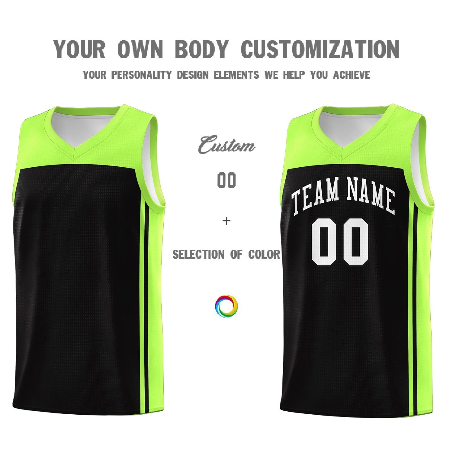 Custom Black Neon Green Classic Sets Sports Uniform Basketball Jersey