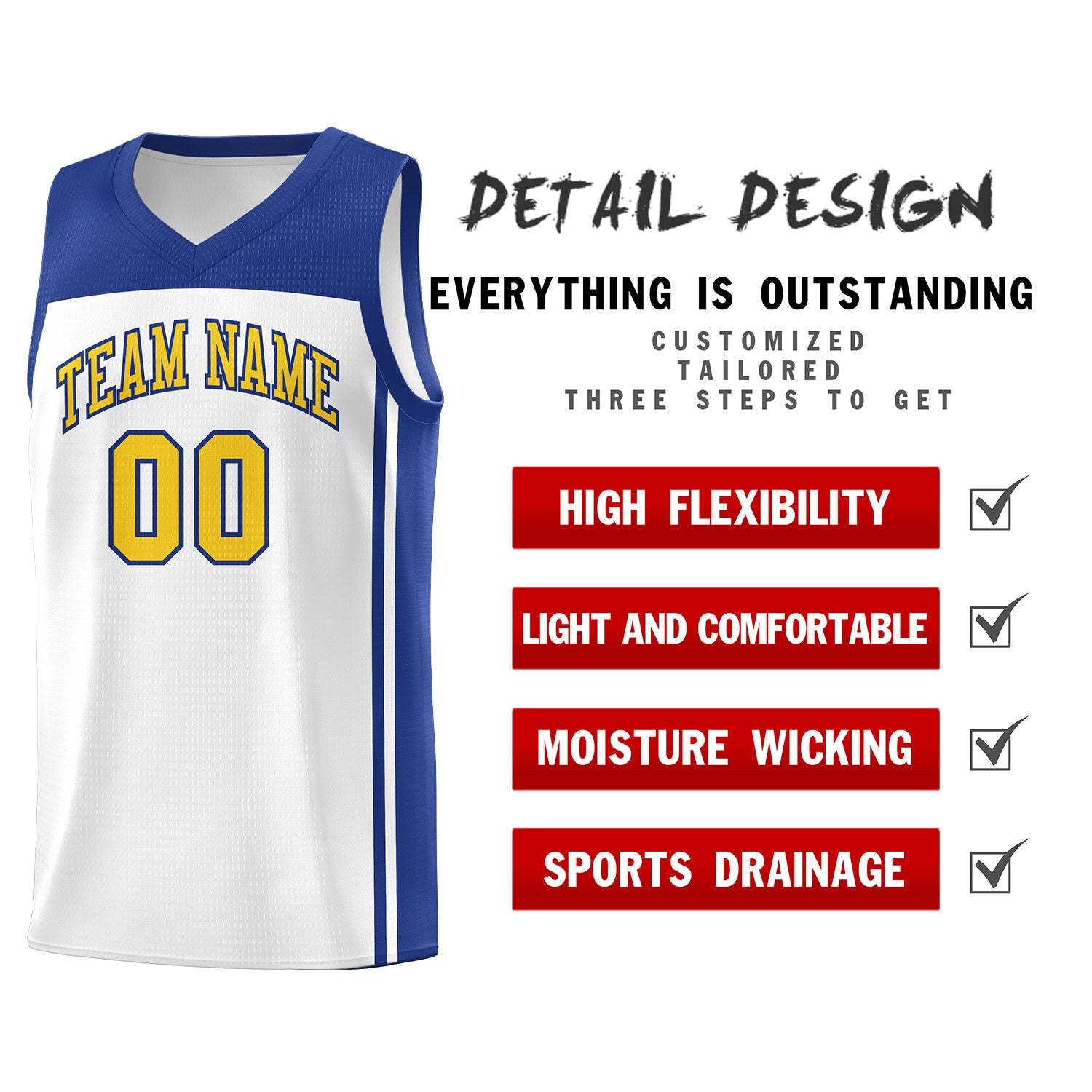 Custom White Royal Classic Sets Sports Uniform Basketball Jersey