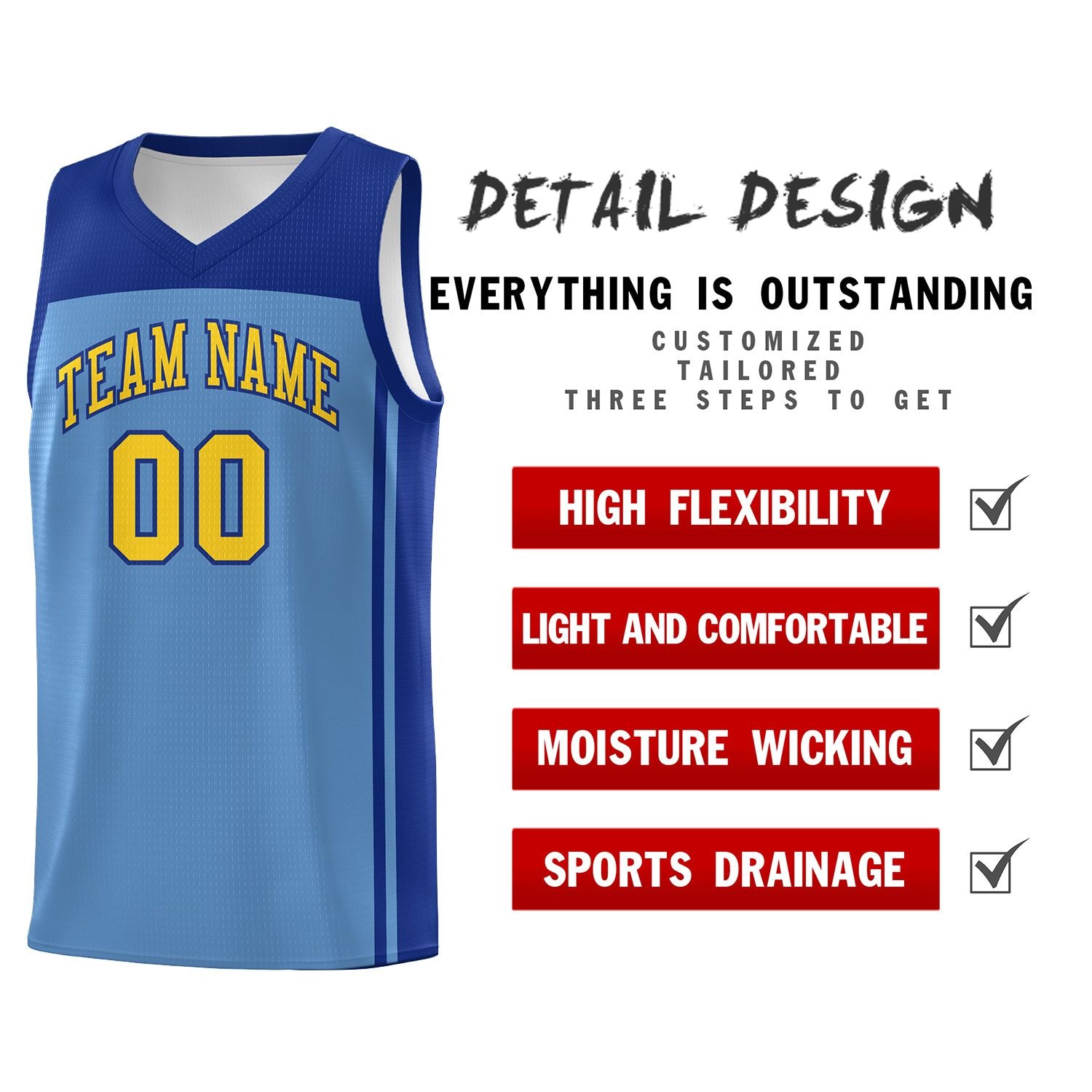 Custom Light Blue Royal Classic Sets Sports Uniform Basketball Jersey