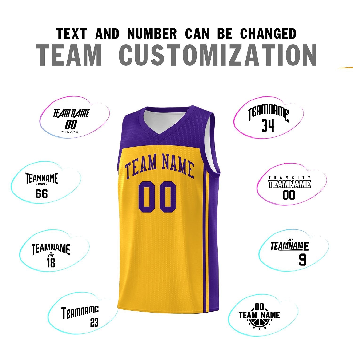 Custom Yellow Purple Classic Sets Sports Uniform Basketball Jersey