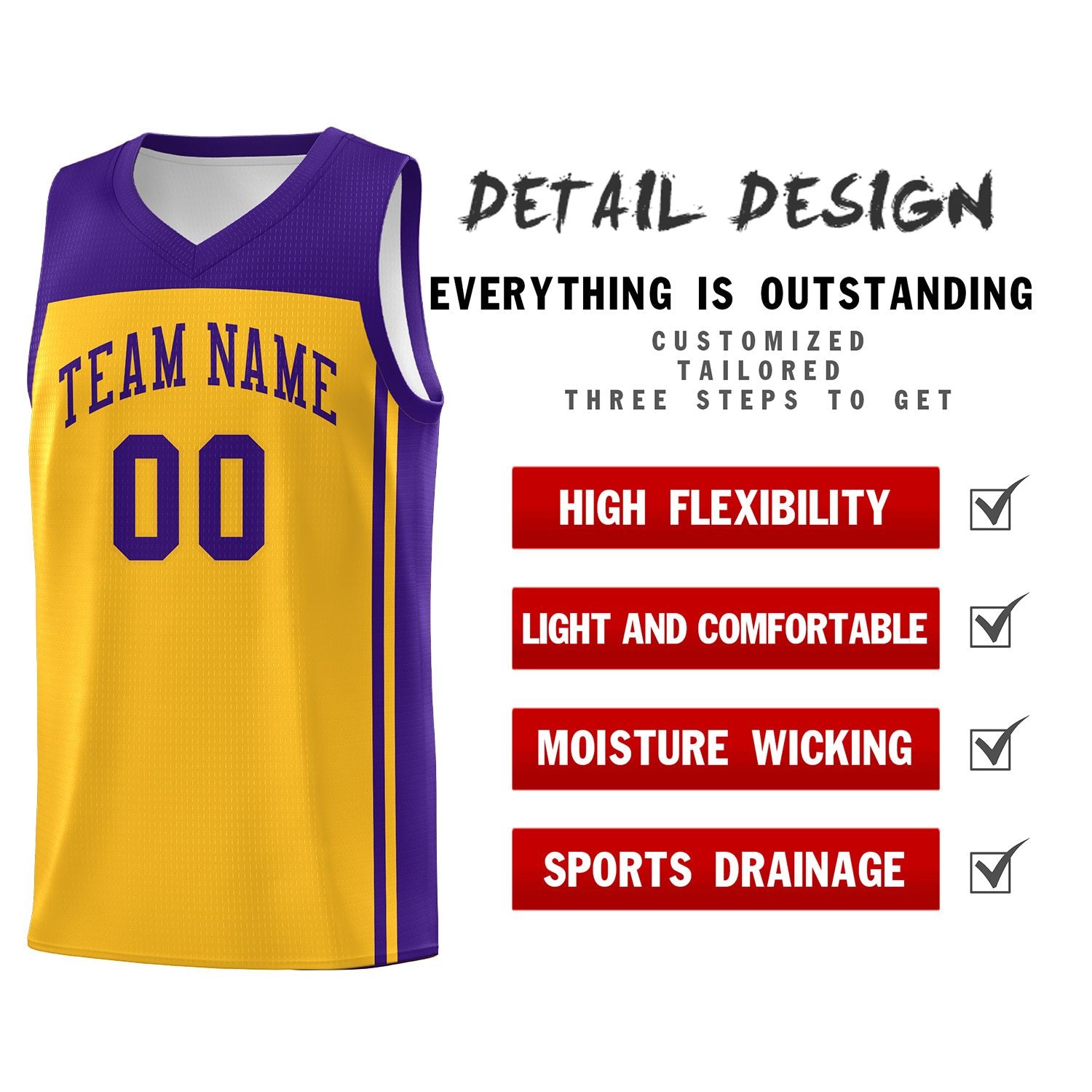 Custom Yellow Purple Classic Sets Sports Uniform Basketball Jersey