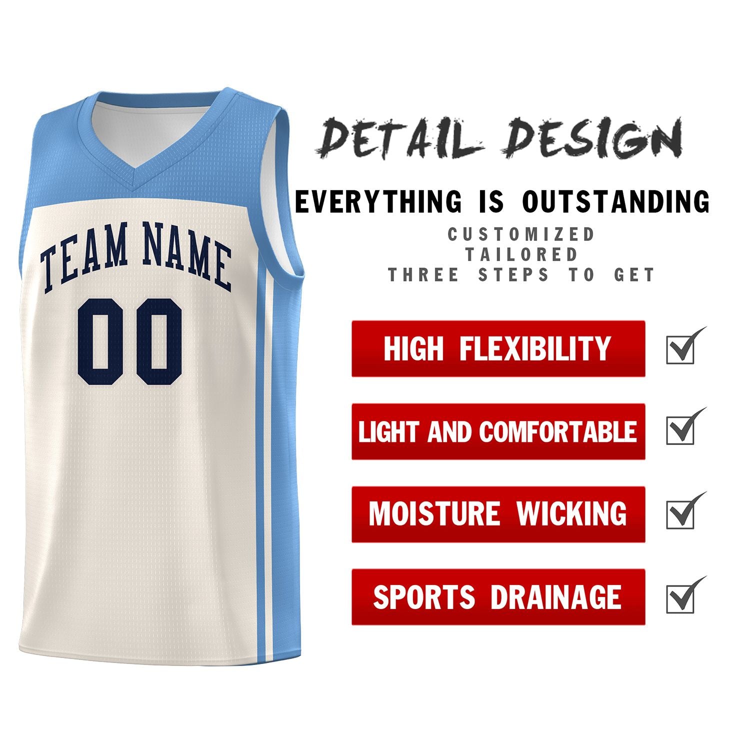 Custom Cream Light Blue Classic Sets Sports Uniform Basketball Jersey