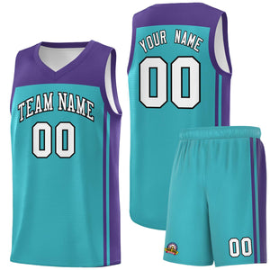 Custom Aqua Purple Classic Sets Sports Uniform Basketball Jersey