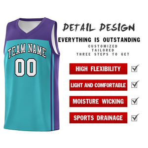 Custom Aqua Purple Classic Sets Sports Uniform Basketball Jersey