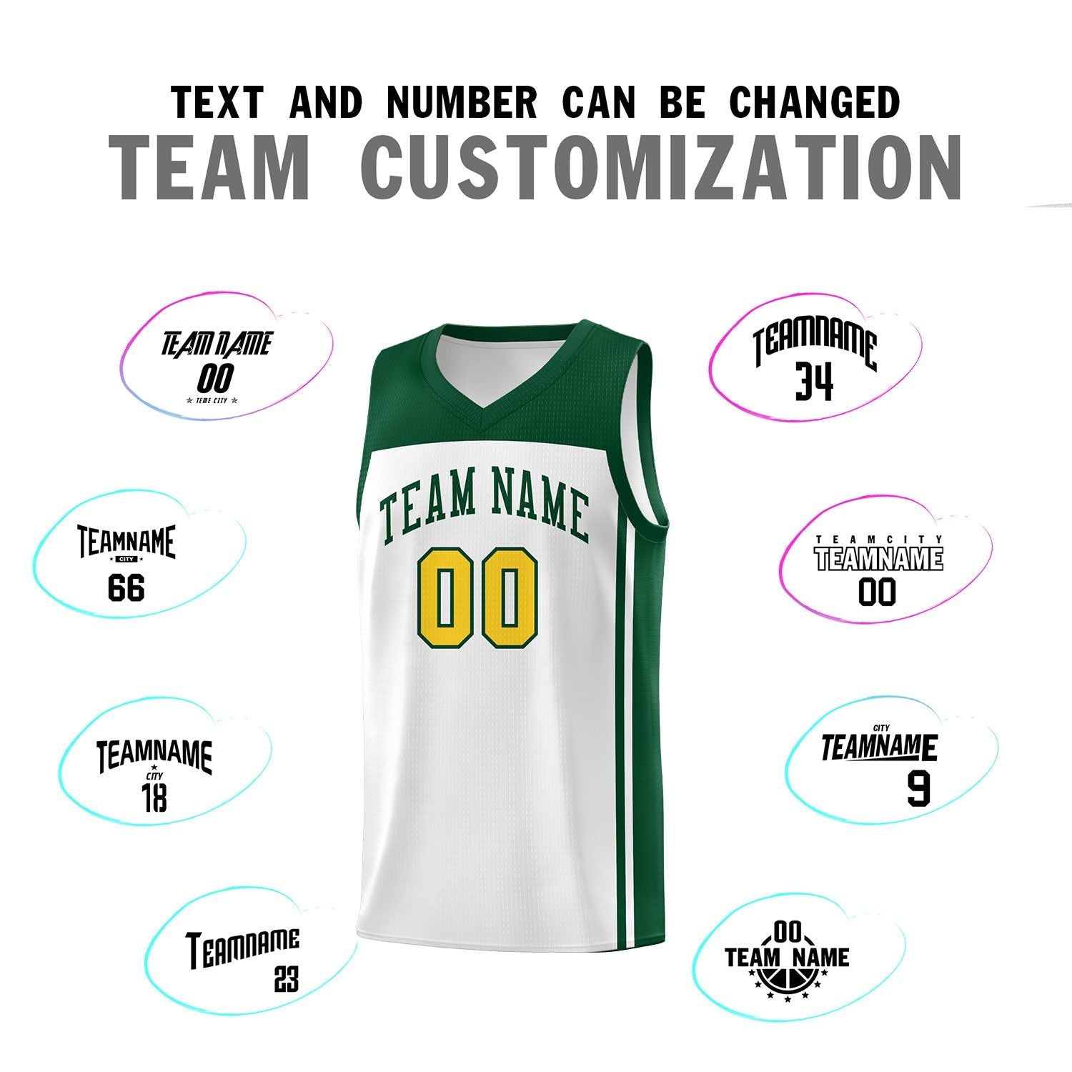 Custom White Green Classic Sets Sports Uniform Basketball Jersey