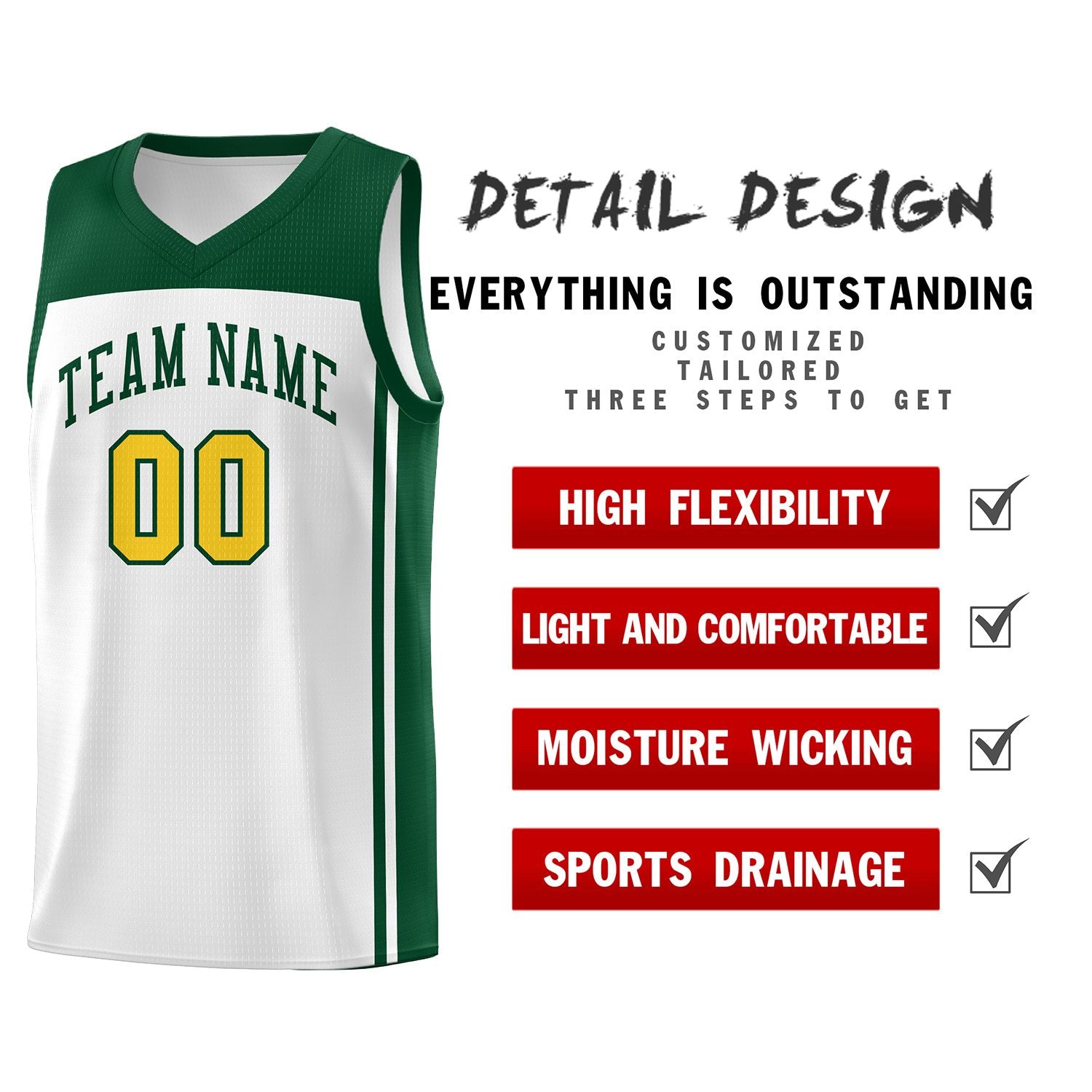 Custom White Green Classic Sets Sports Uniform Basketball Jersey