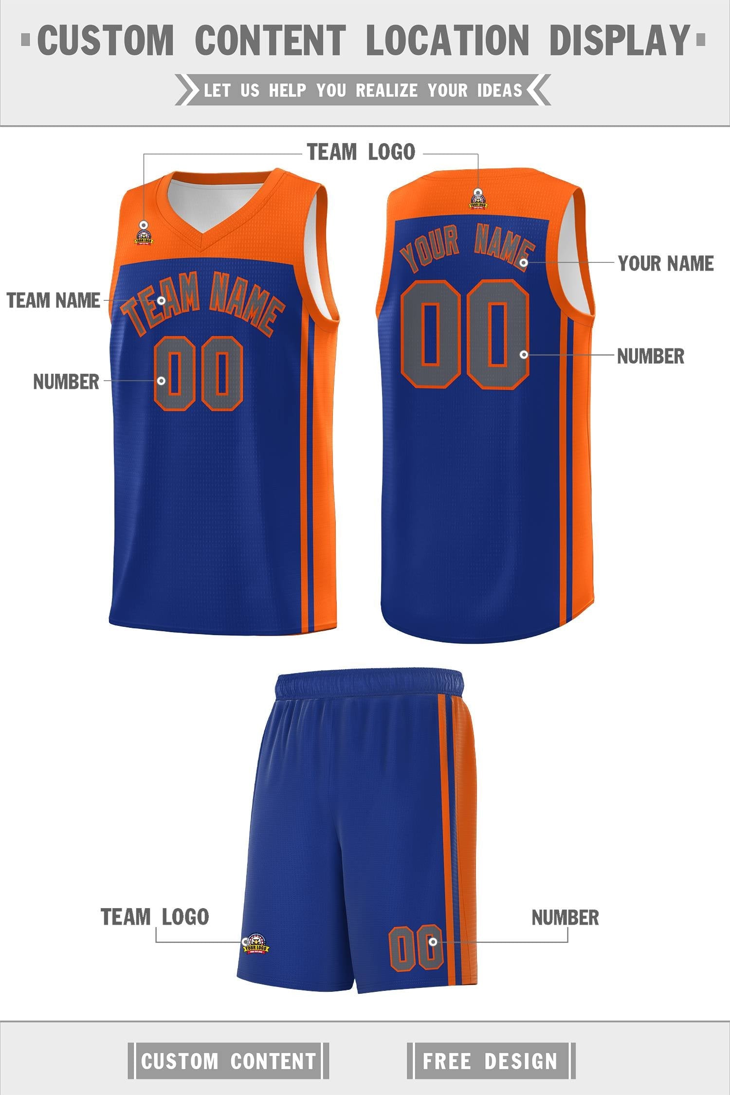 Custom Royal Orange Classic Sets Sports Uniform Basketball Jersey