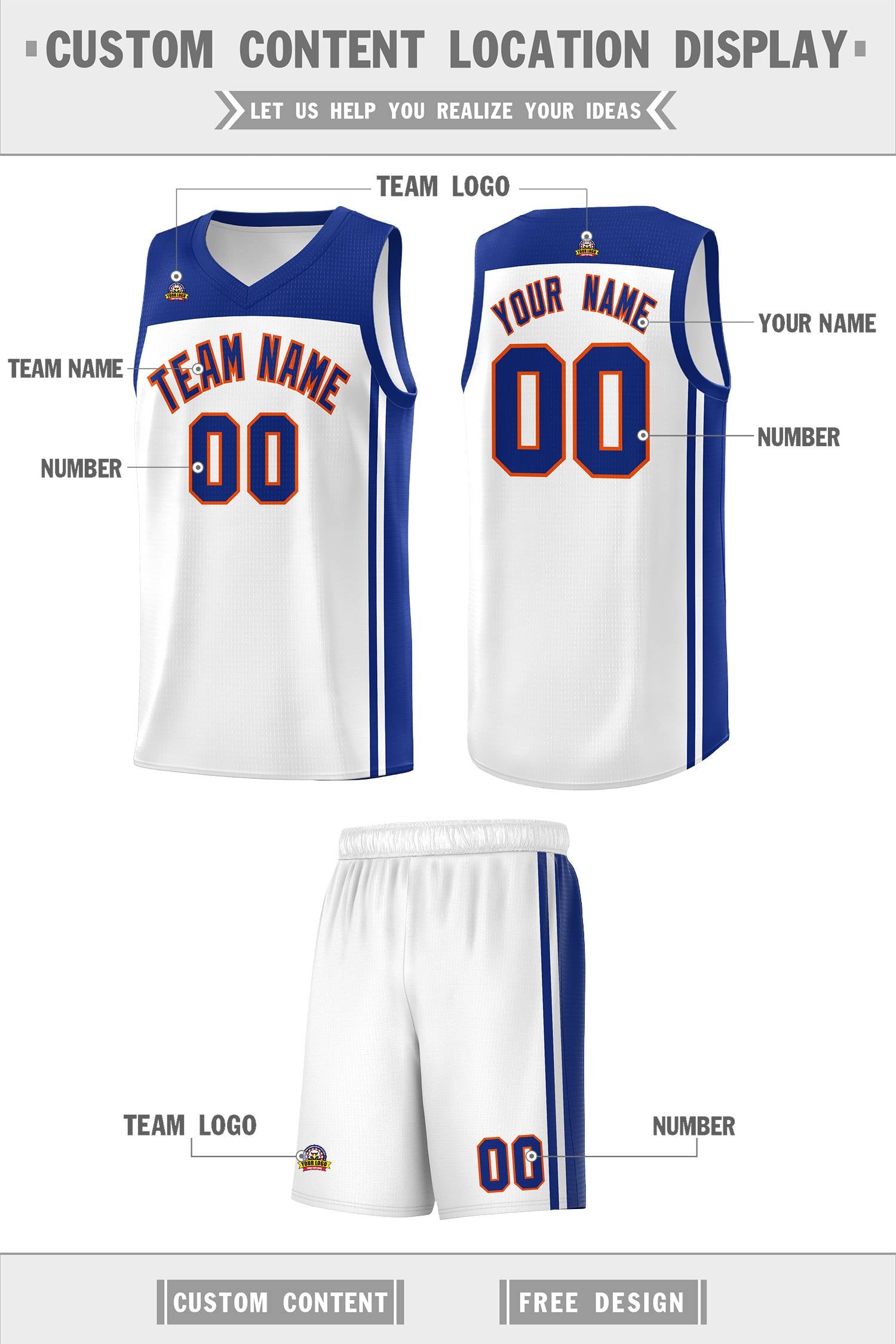 Custom White Royal Classic Sets Sports Uniform Basketball Jersey