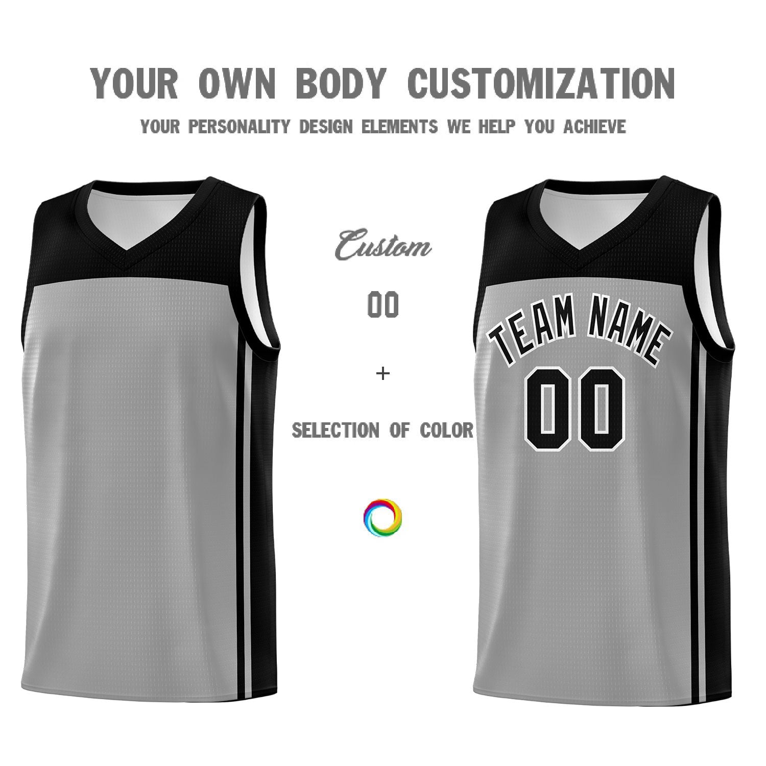 Custom Grey Black Classic Sets Sports Uniform Basketball Jersey