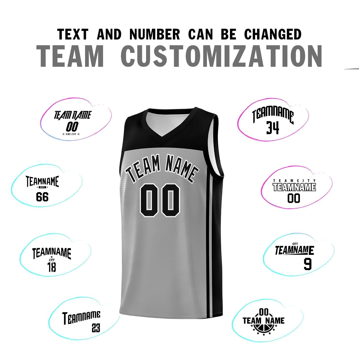 Custom Grey Black Classic Sets Sports Uniform Basketball Jersey