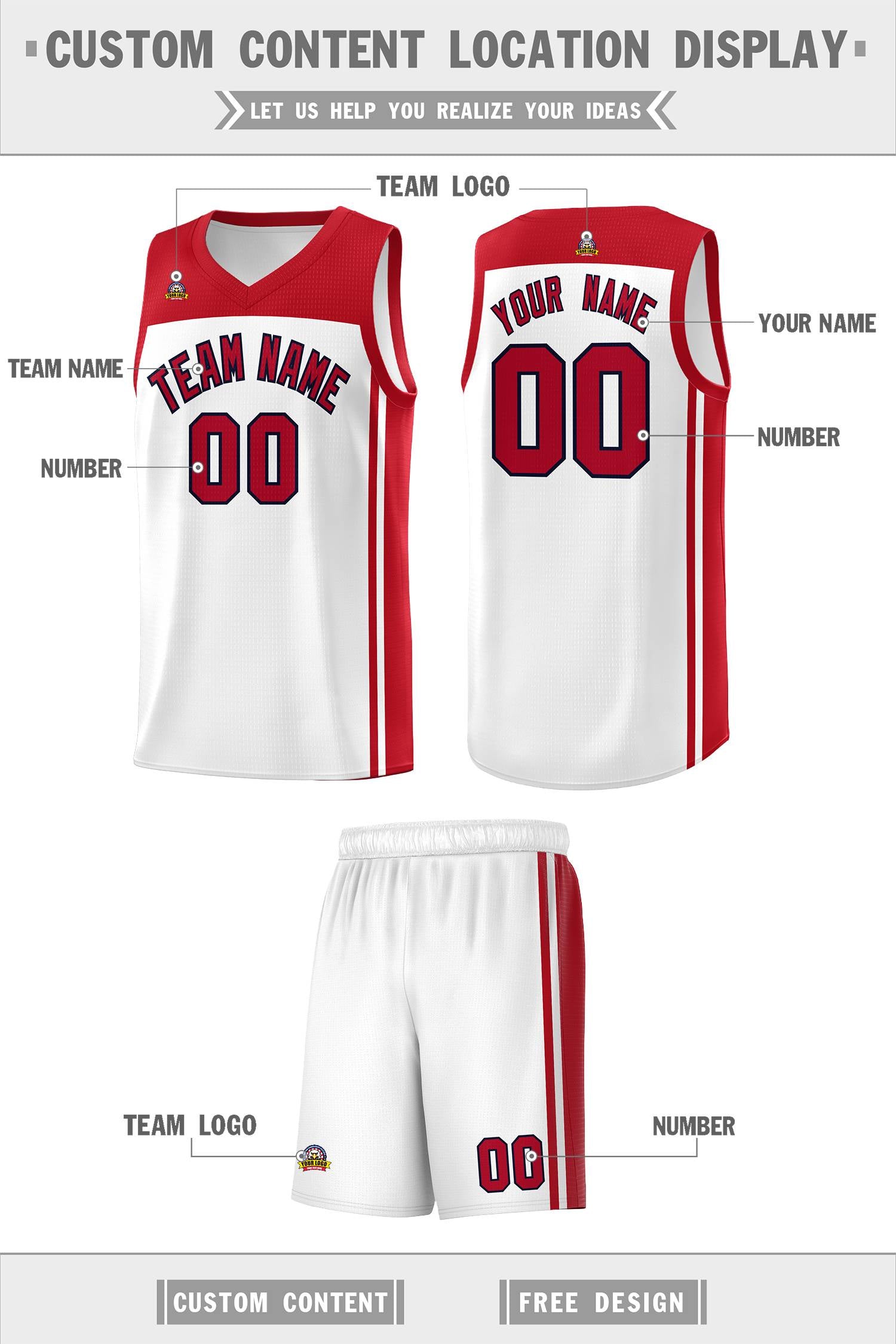 Custom White Red Classic Sets Sports Uniform Basketball Jersey