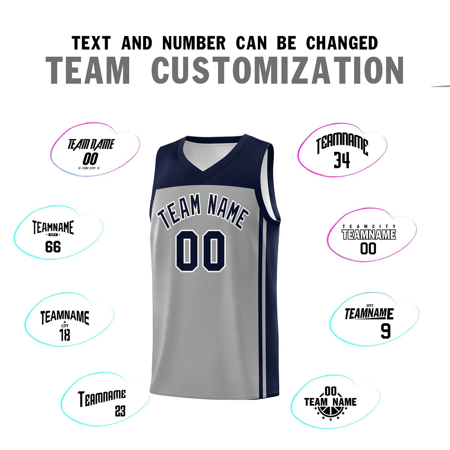 Custom Grey Navy Classic Sets Sports Uniform Basketball Jersey