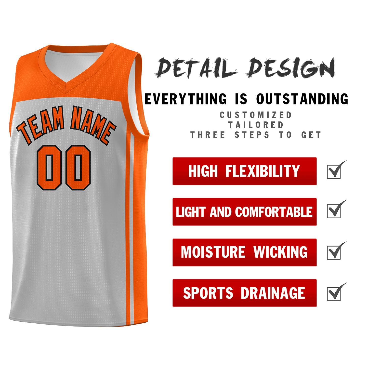 Custom Grey Orange Classic Sets Sports Uniform Basketball Jersey