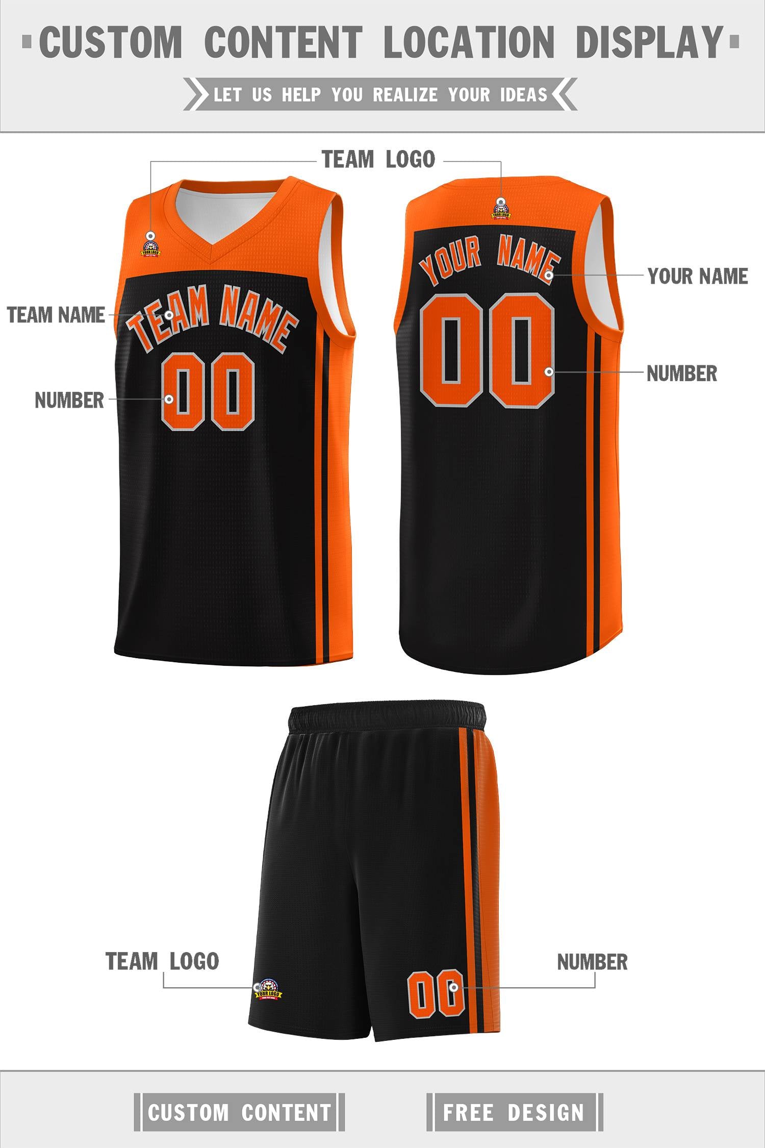 Custom Black Orange Classic Sets Sports Uniform Basketball Jersey