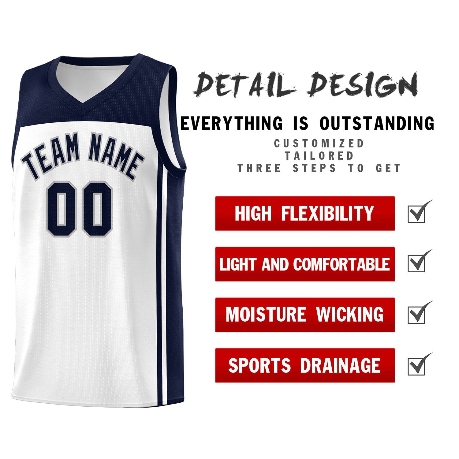 Custom White Navy Classic Sets Sports Uniform Basketball Jersey