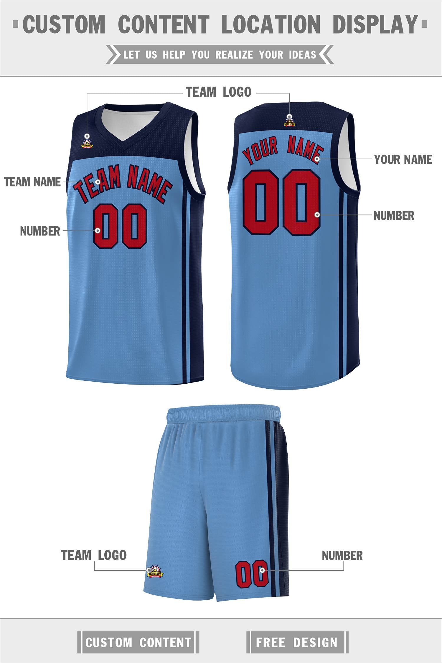 Custom Light Blue Navy Classic Sets Sports Uniform Basketball Jersey