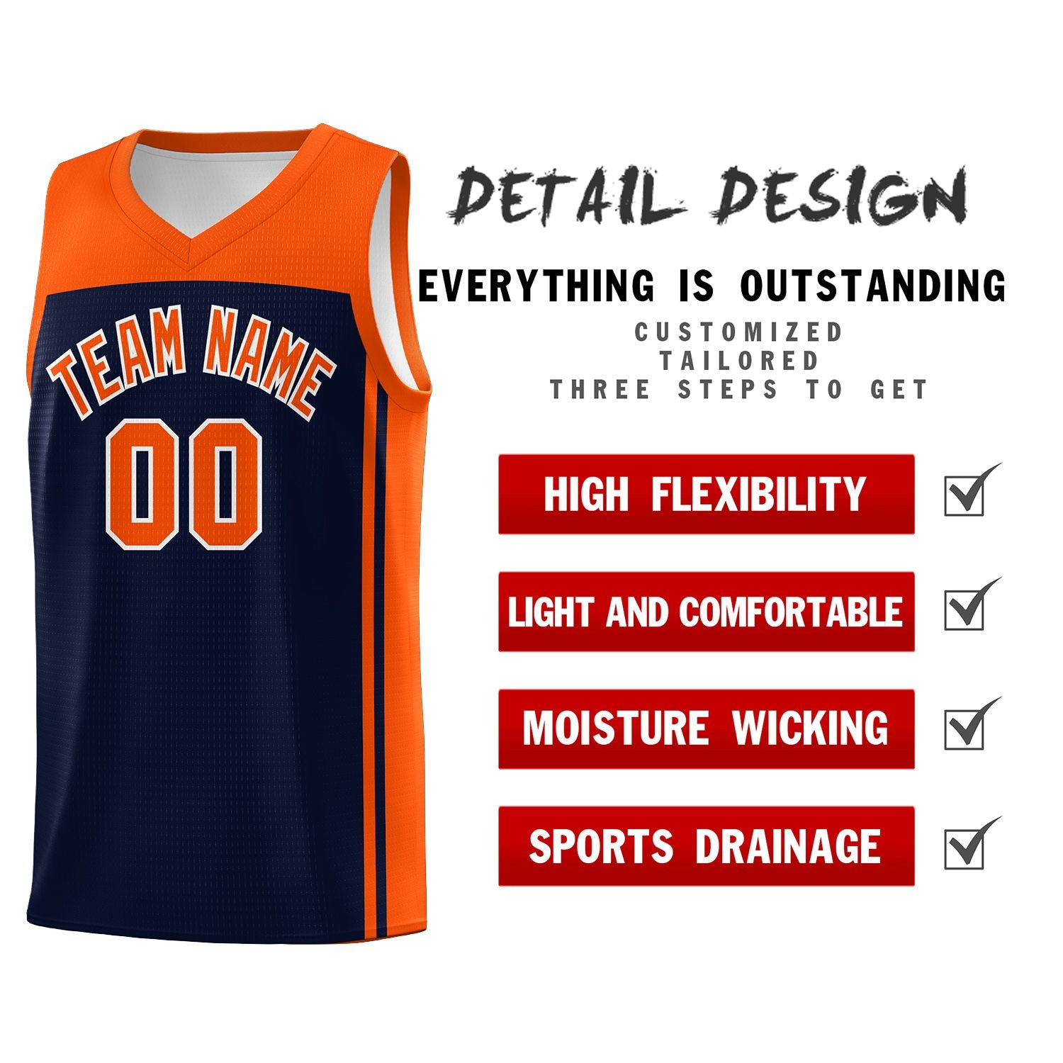 Custom Navy Orange Classic Sets Sports Uniform Basketball Jersey