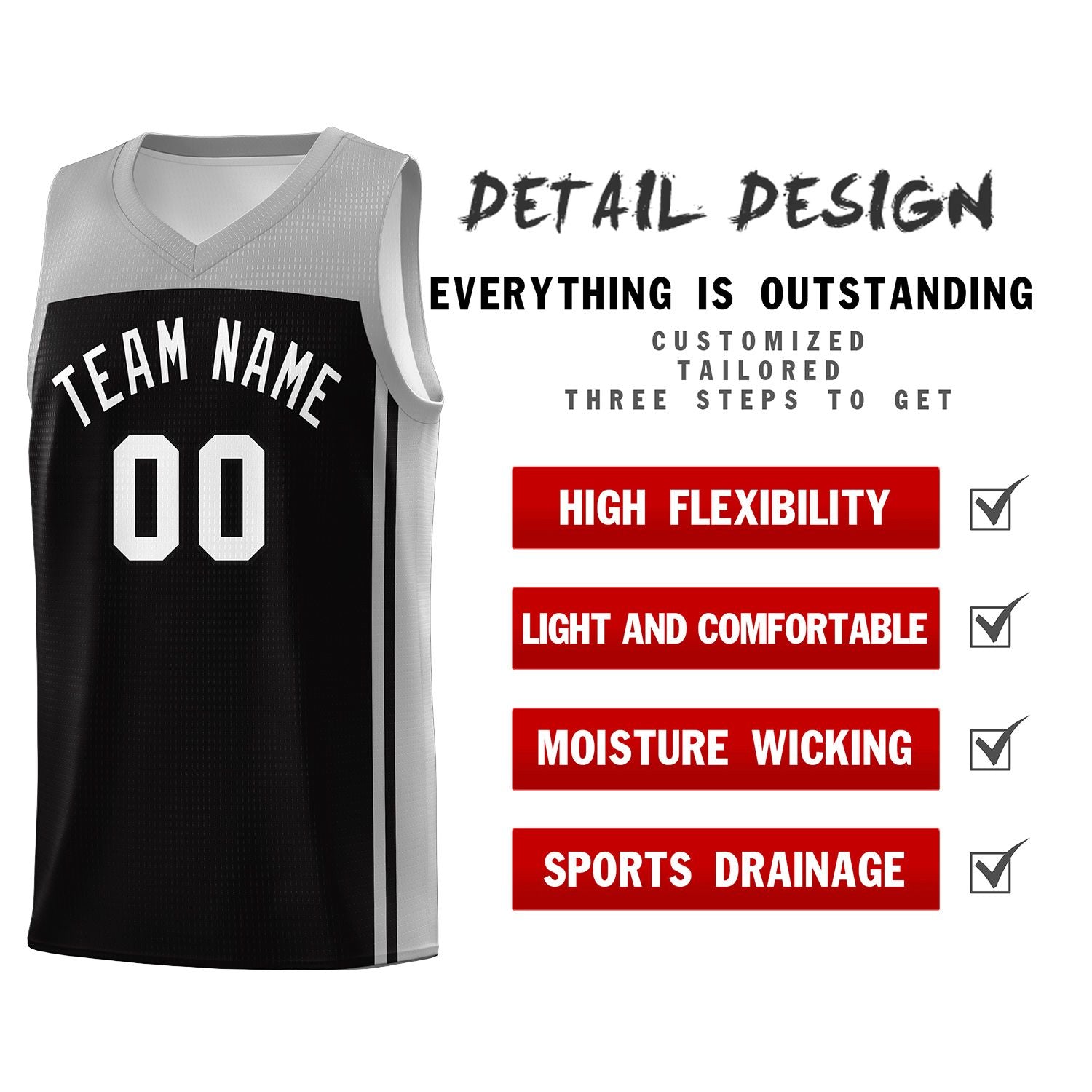 Custom Black Grey Classic Sets Sports Uniform Basketball Jersey