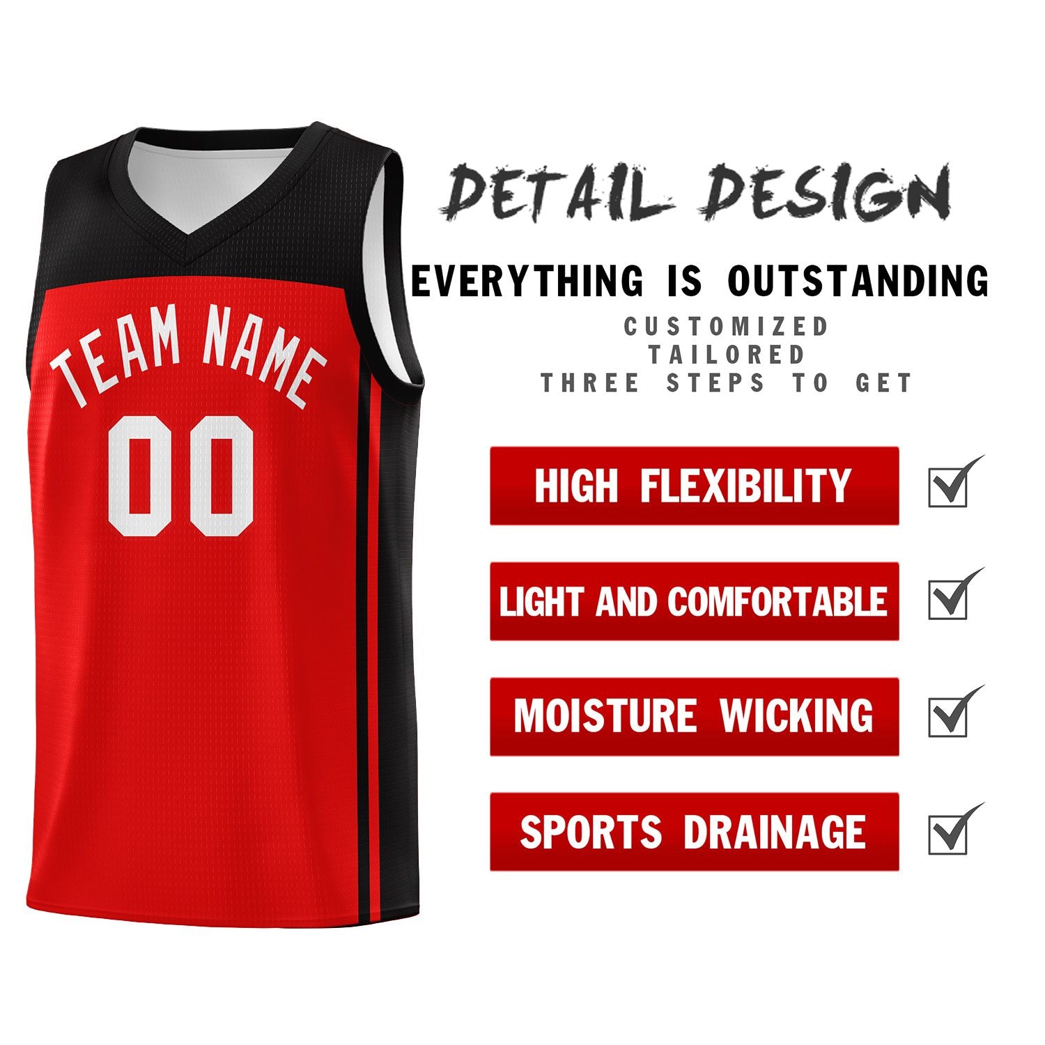 Custom Red Black Classic Sets Sports Uniform Basketball Jersey