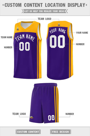 Custom Purple Yellow Classic Sets Sports Uniform Basketball Jersey