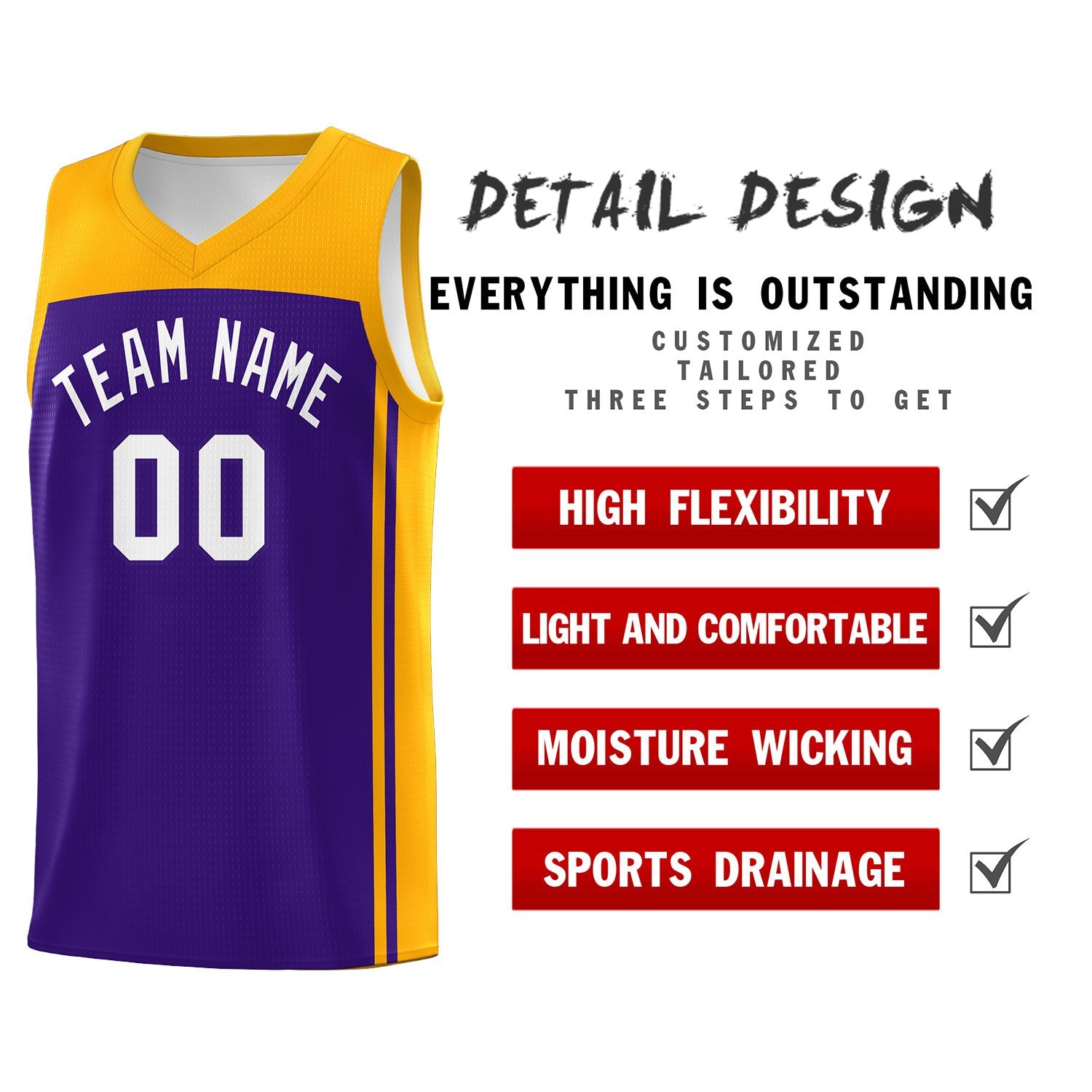 Custom Purple Yellow Classic Sets Sports Uniform Basketball Jersey