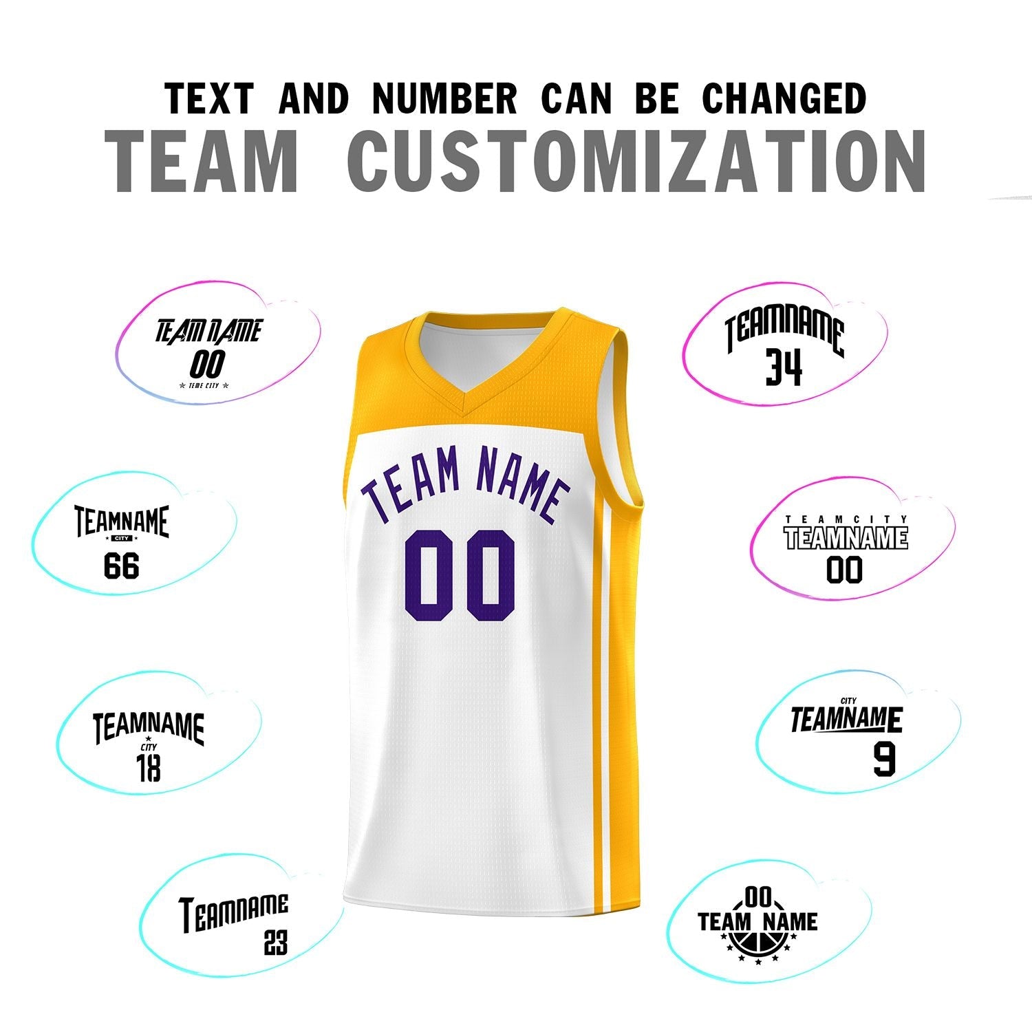 Custom White Yellow Classic Sets Sports Uniform Basketball Jersey