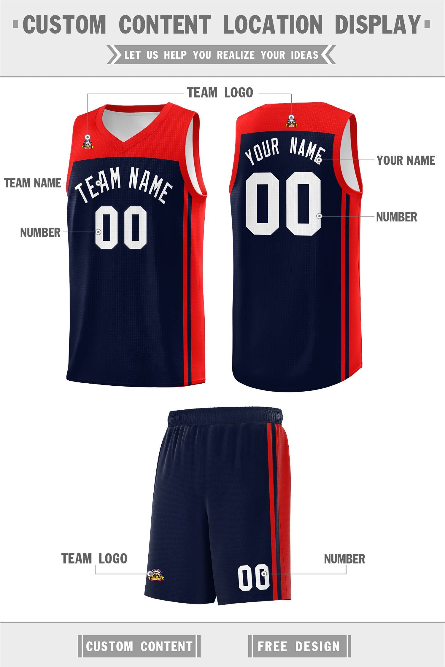 Custom Navy Red Classic Sets Sports Uniform Basketball Jersey