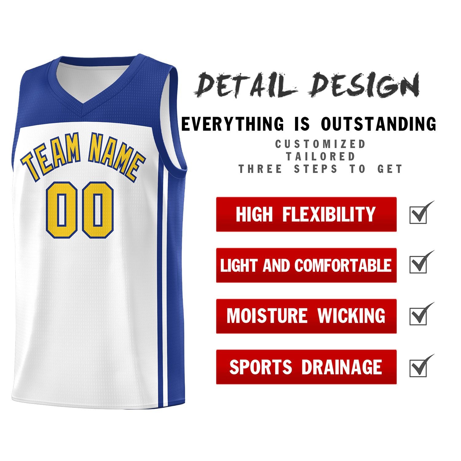 Custom White Royal Classic Sets Sports Uniform Basketball Jersey