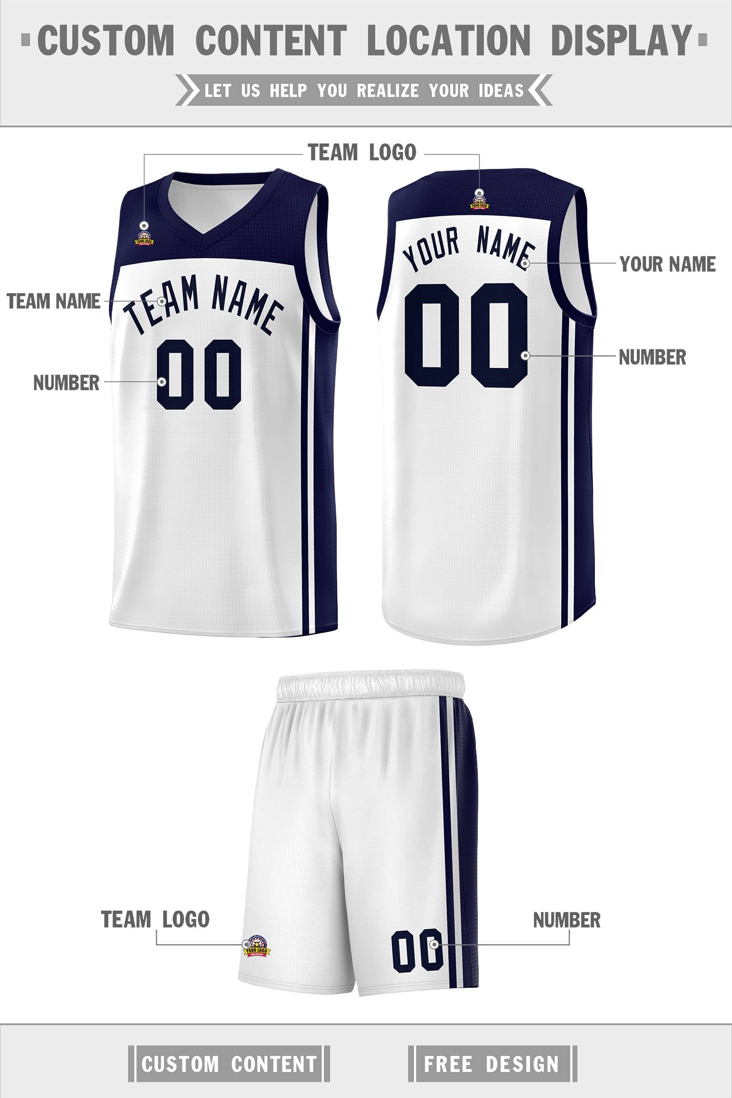 Custom White Navy Classic Sets Sports Uniform Basketball Jersey