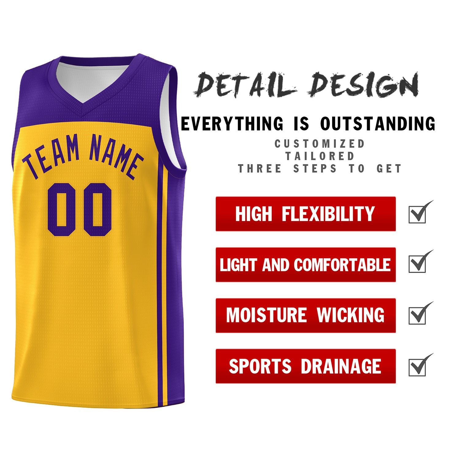 Custom Yellow Purple Classic Sets Sports Uniform Basketball Jersey