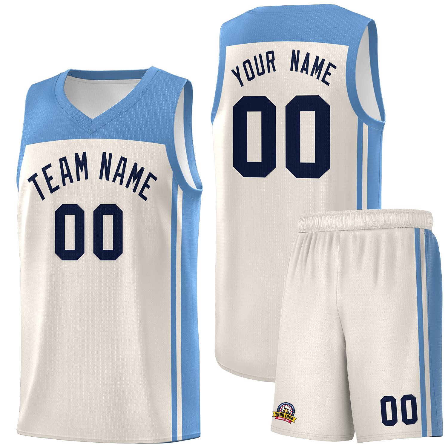 Custom Cream Light Blue Classic Sets Sports Uniform Basketball Jersey