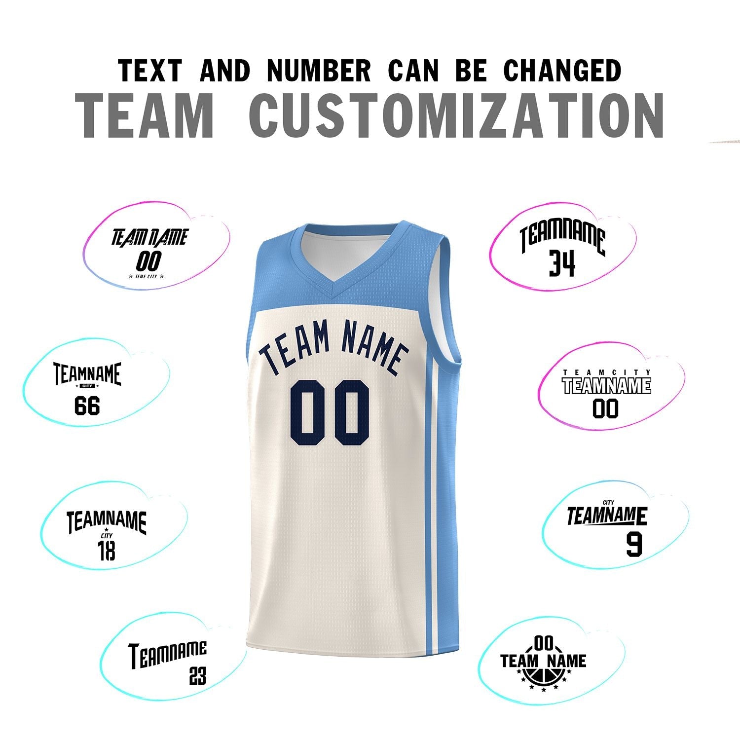 Custom Cream Light Blue Classic Sets Sports Uniform Basketball Jersey