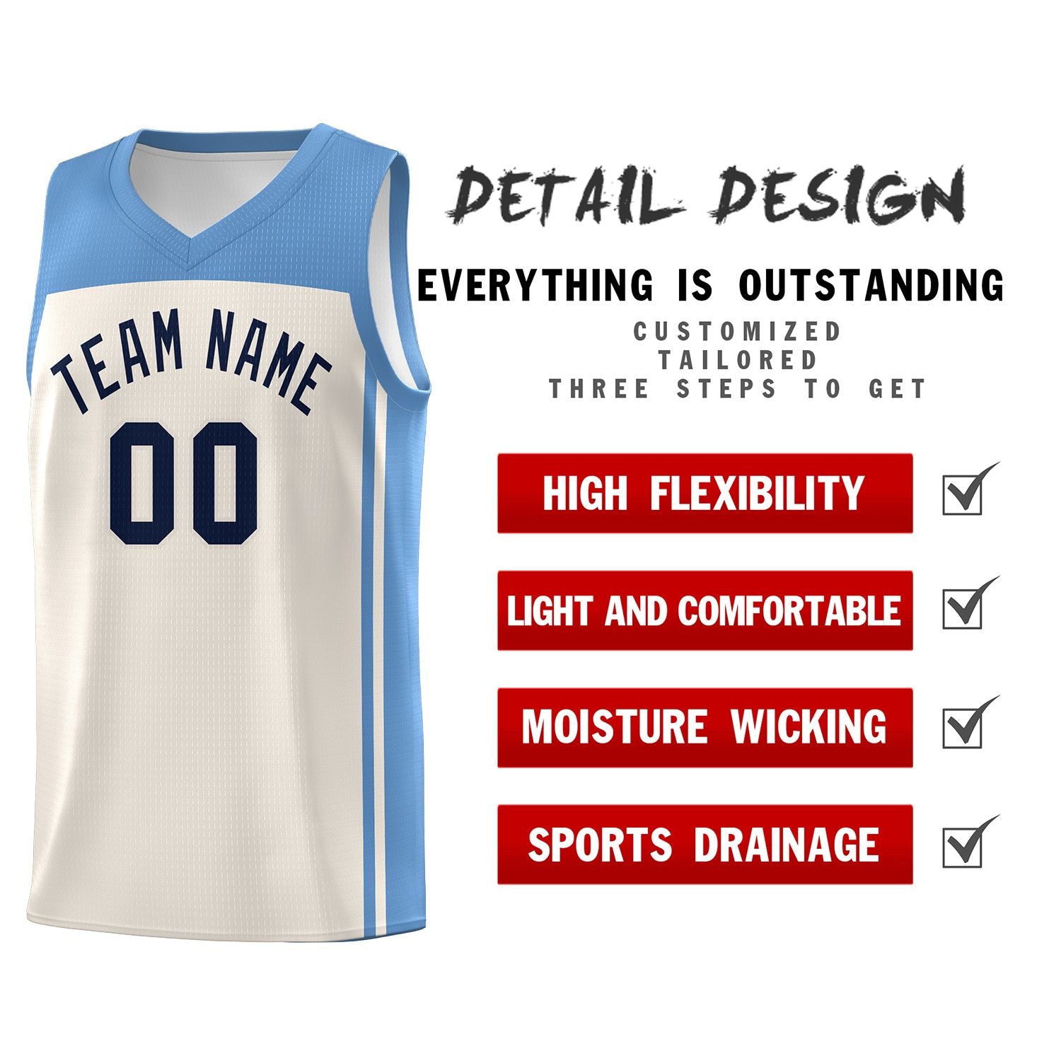 Custom Cream Light Blue Classic Sets Sports Uniform Basketball Jersey