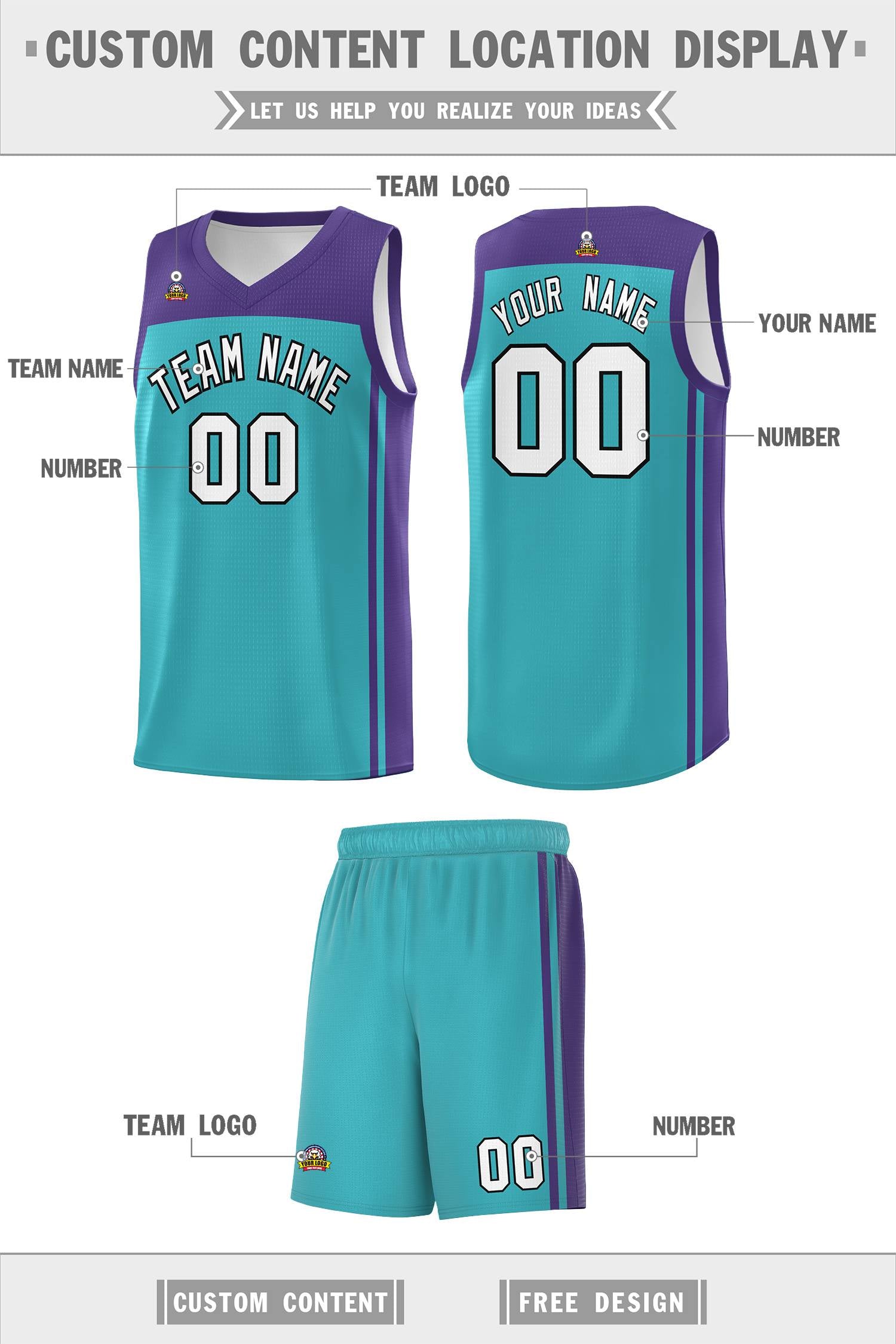 Custom Aqua Purple Classic Sets Sports Uniform Basketball Jersey