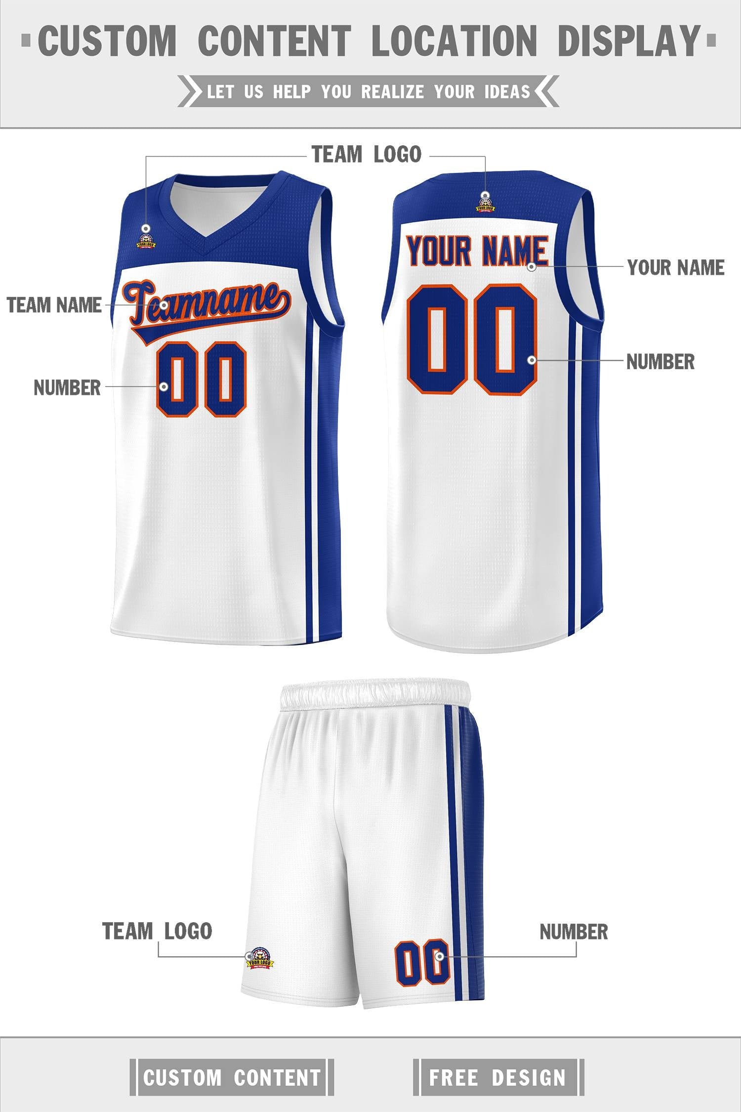 Custom White Royal Classic Sets Sports Uniform Basketball Jersey