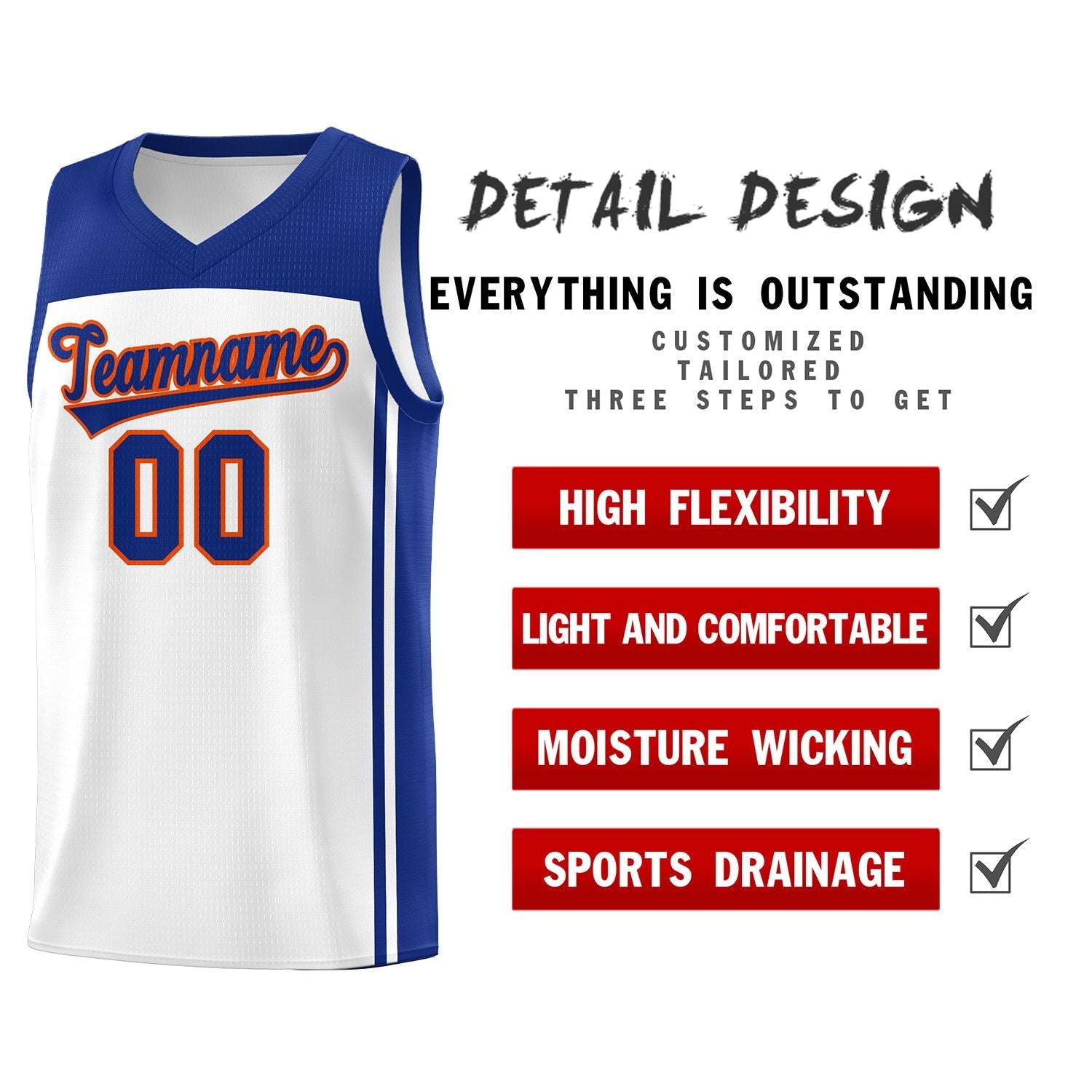 Custom White Royal Classic Sets Sports Uniform Basketball Jersey