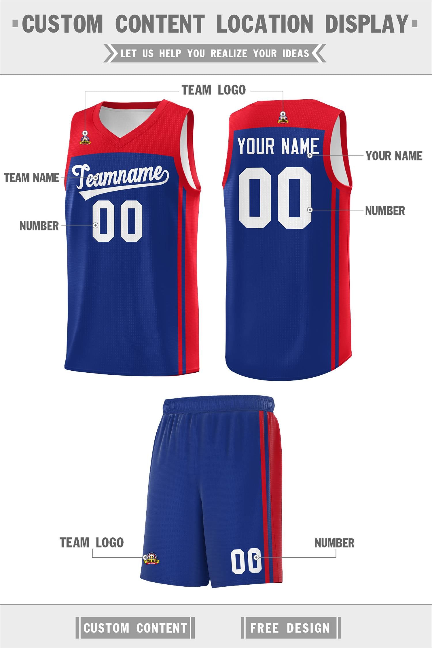 Custom Royal Red Classic Sets Sports Uniform Basketball Jersey