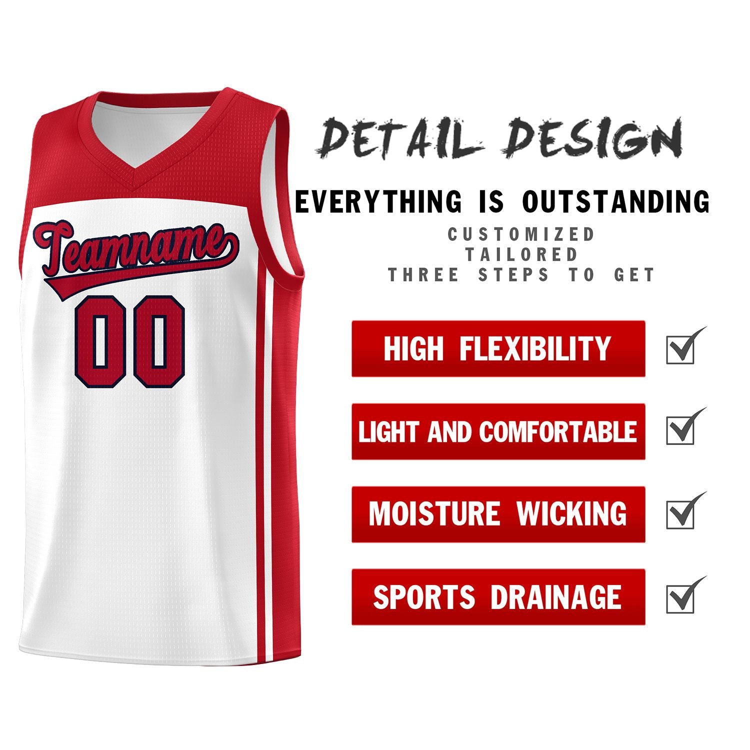 Custom White Red Classic Sets Sports Uniform Basketball Jersey