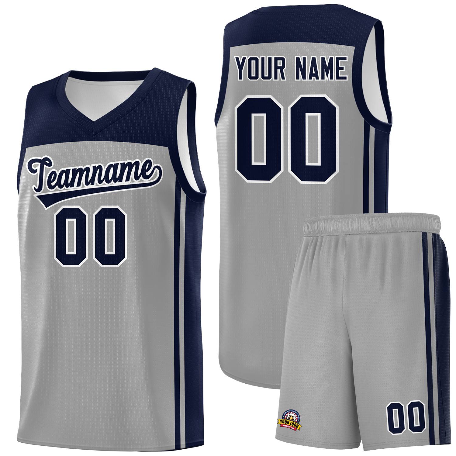 Custom Grey Navy Classic Sets Sports Uniform Basketball Jersey