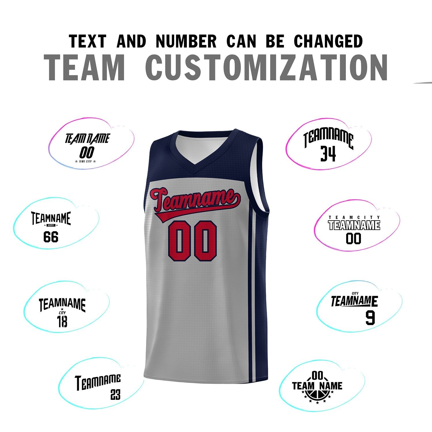 Custom Grey Navy Classic Sets Sports Uniform Basketball Jersey