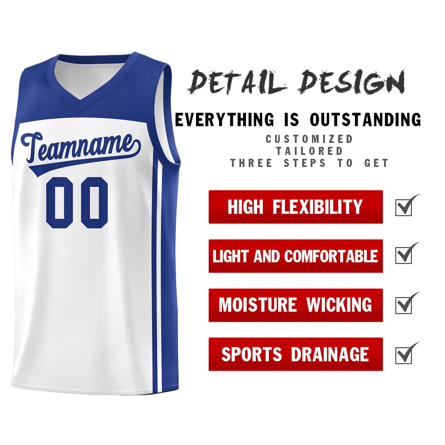 Custom White Royal Classic Sets Sports Uniform Basketball Jersey