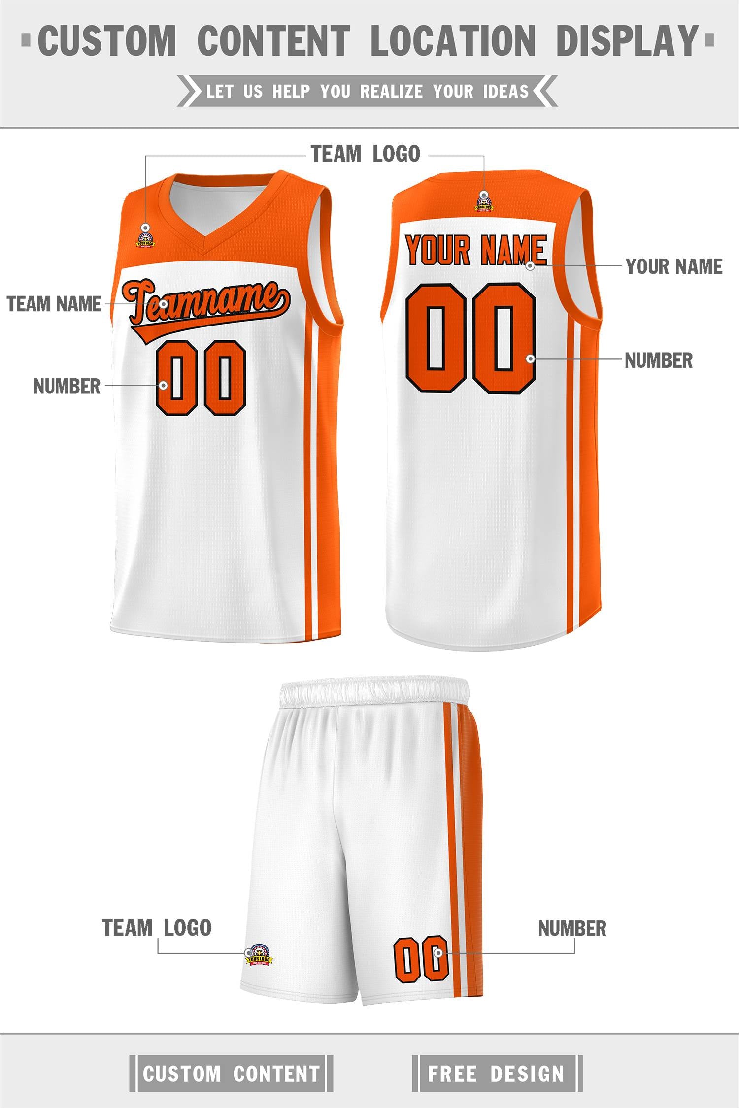 Custom White Orange Classic Sets Sports Uniform Basketball Jersey