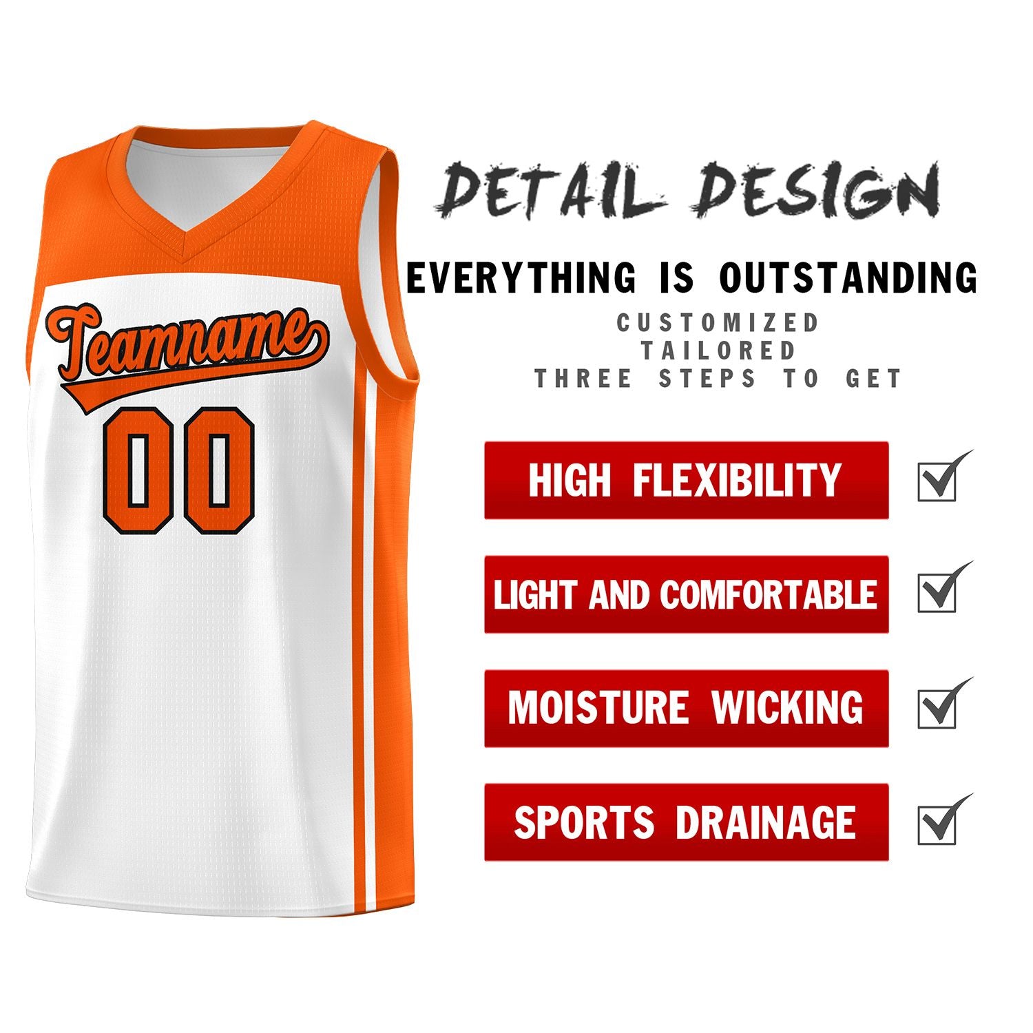 Custom White Orange Classic Sets Sports Uniform Basketball Jersey