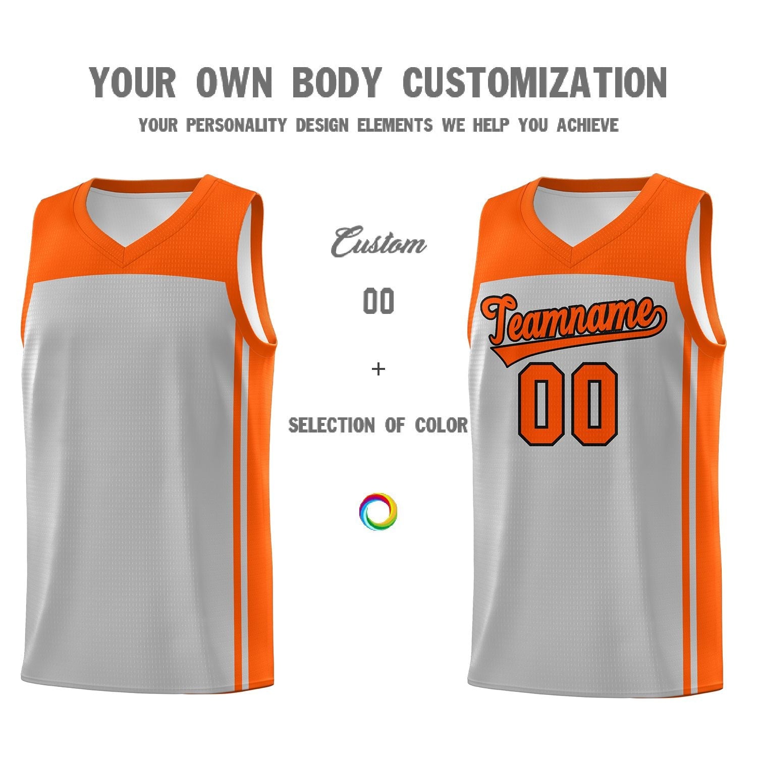 Custom Grey Orange Classic Sets Sports Uniform Basketball Jersey