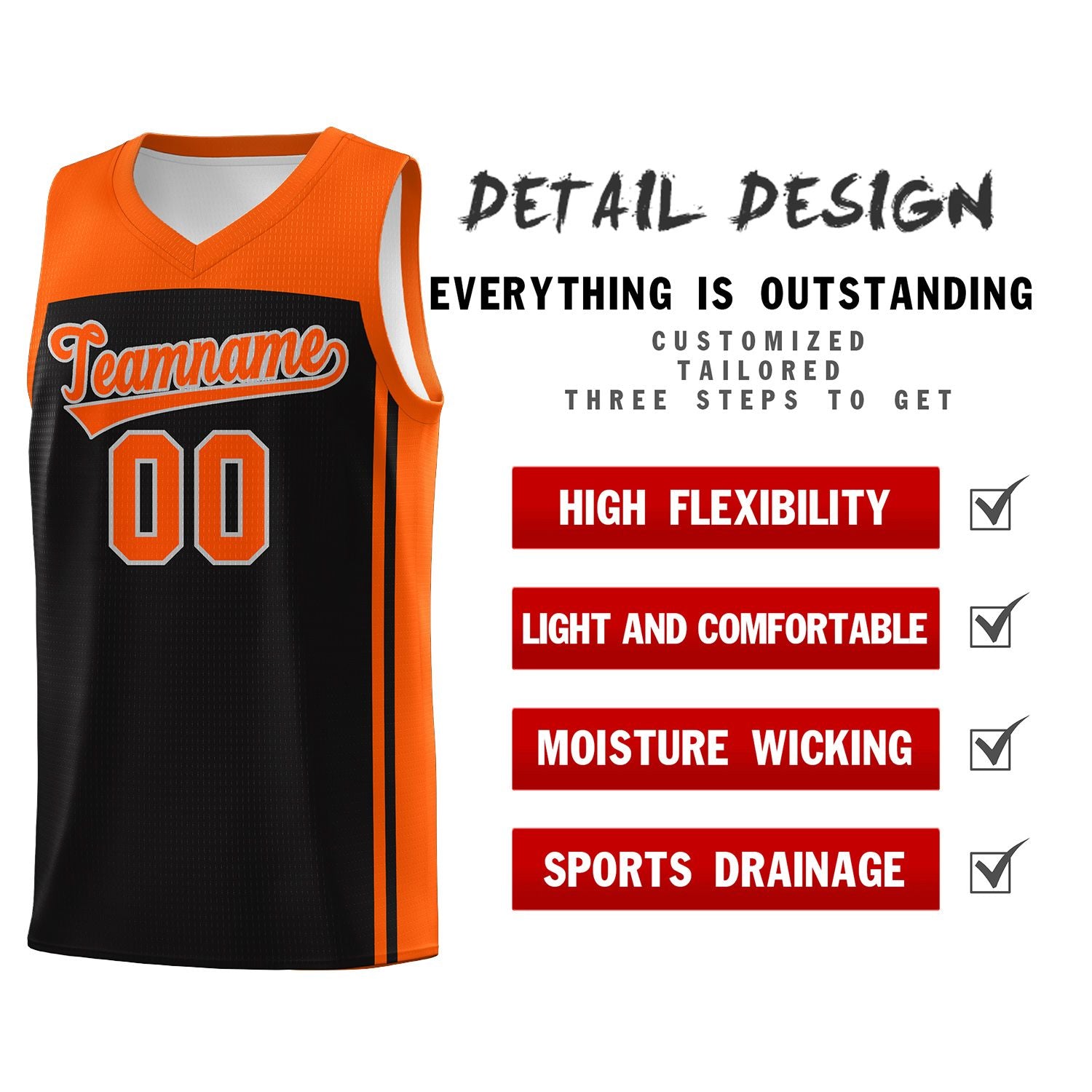 Custom Black Orange Classic Sets Sports Uniform Basketball Jersey