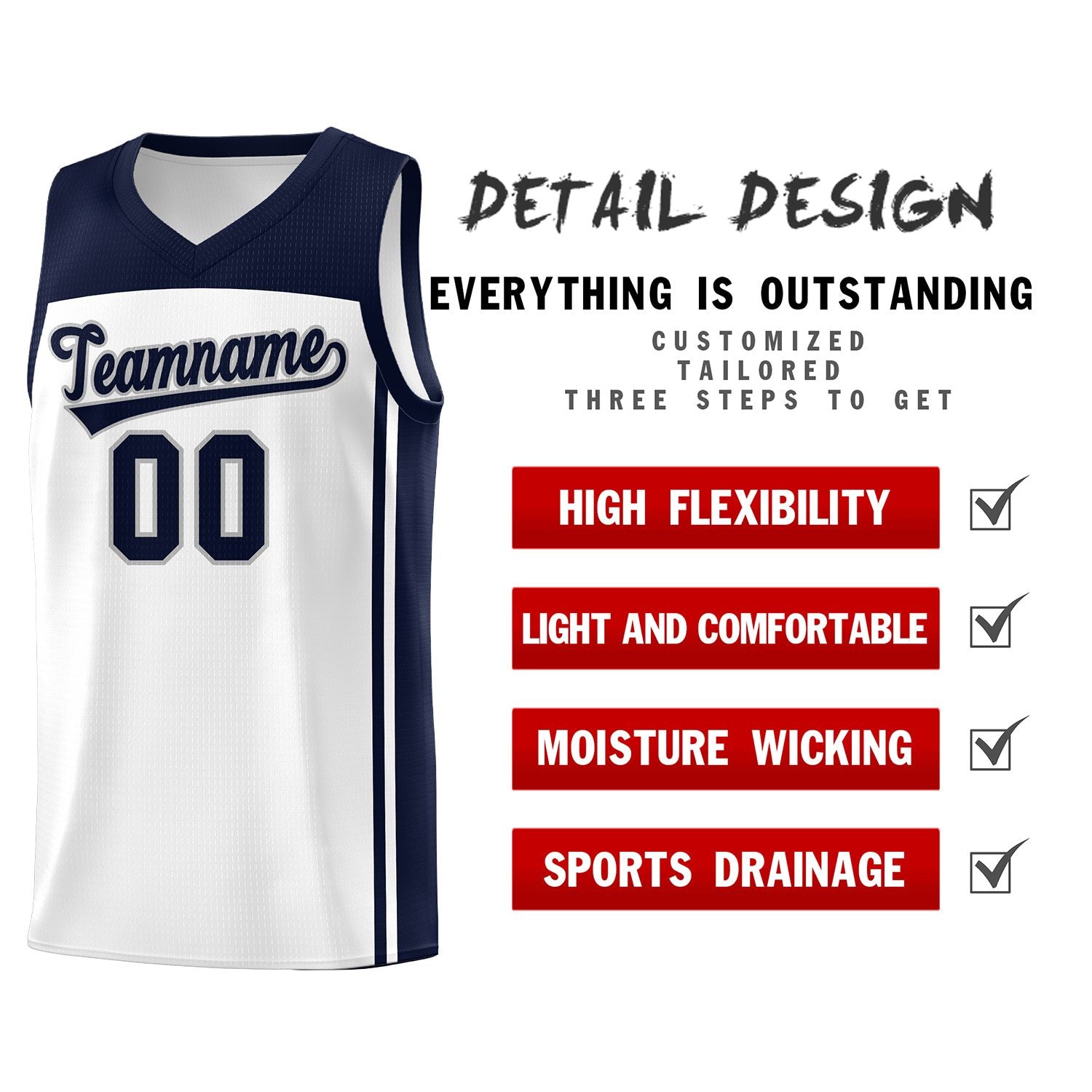 Custom White Navy Classic Sets Sports Uniform Basketball Jersey