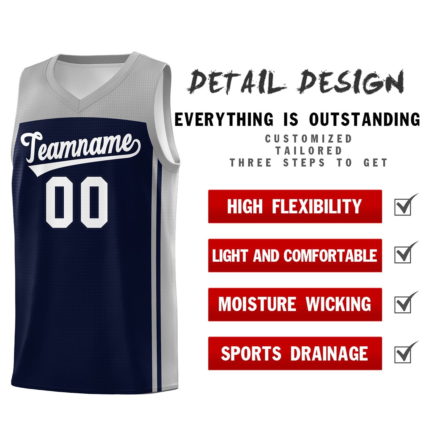 Custom Navy Grey Classic Sets Sports Uniform Basketball Jersey