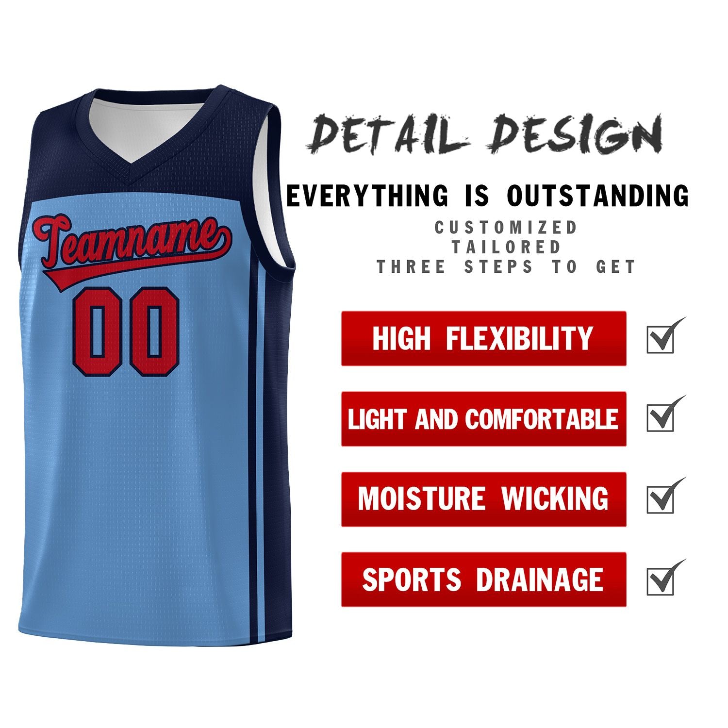 Custom Light Blue Navy Classic Sets Sports Uniform Basketball Jersey